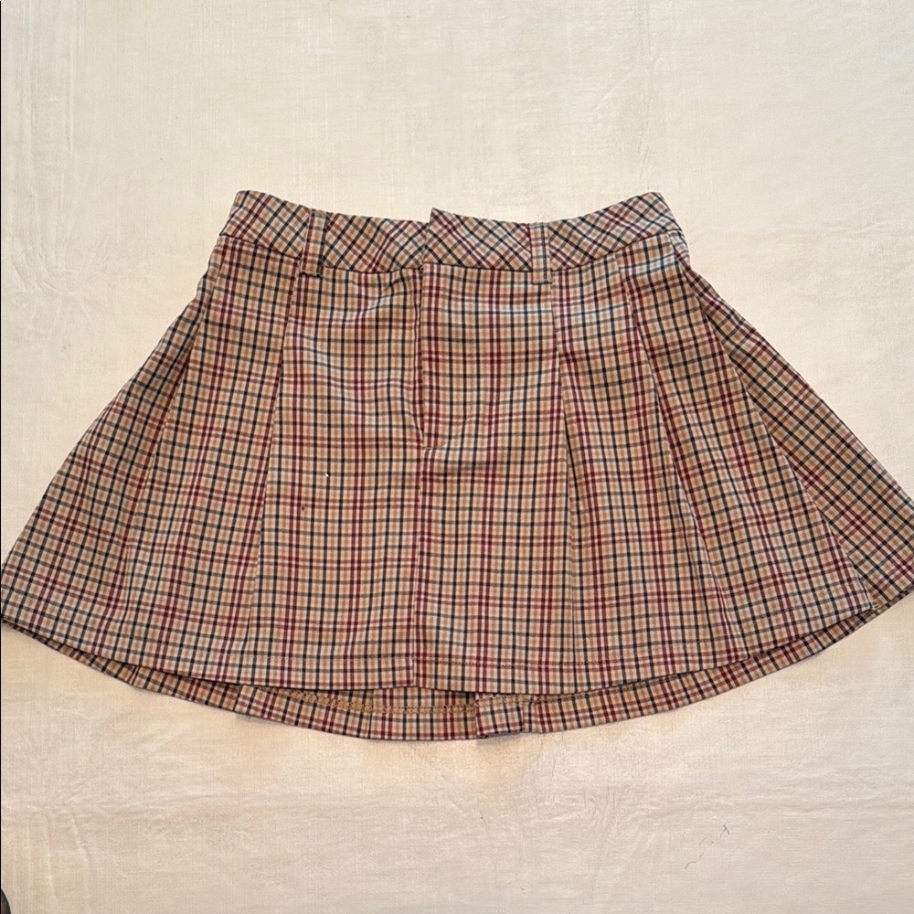 Divided H&M Women's Tan Red Black Plaid Pleated Mini Skirt Size XS
